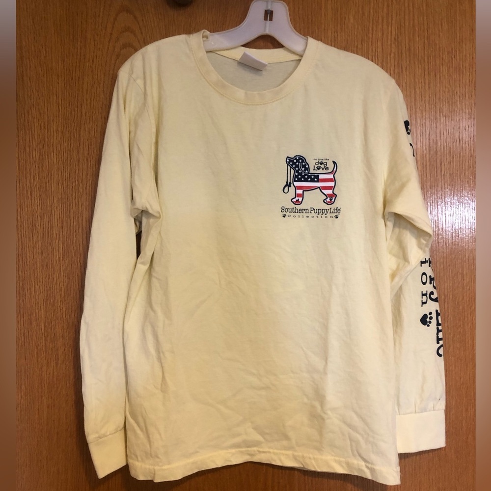 Southern Puppy Love Collection Long Sleeve Yellow T-shirt Sz S